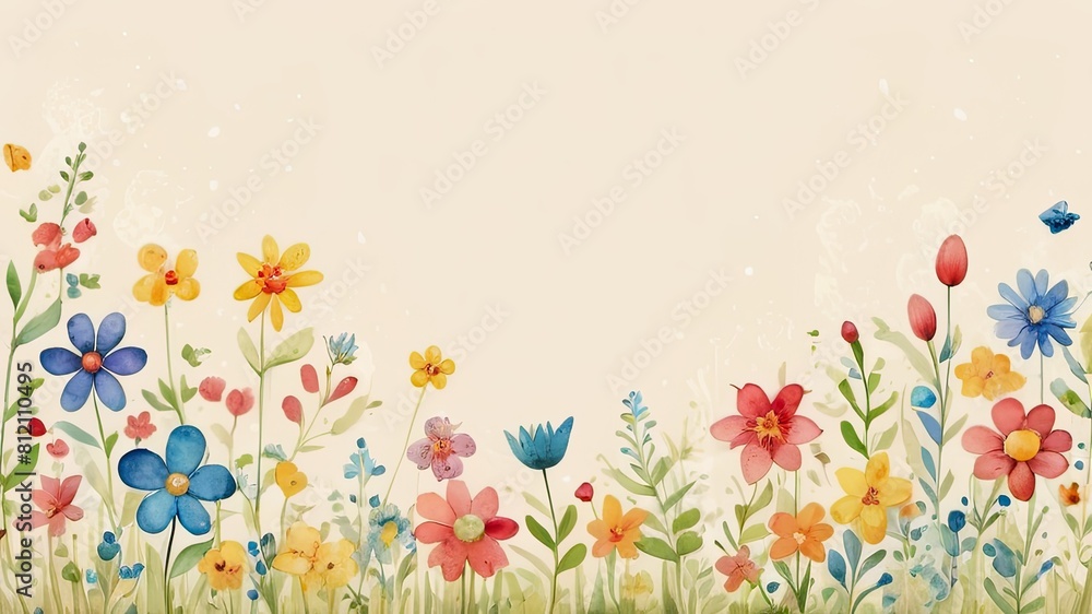 watercolor background with floral elements.