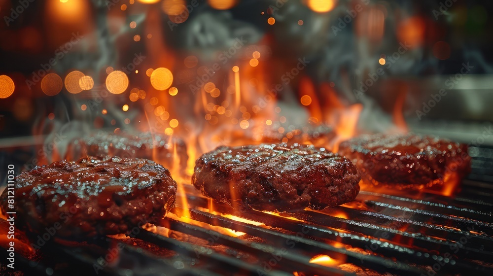 Photo of a beef burger on the grill Photo of a beef burger on the grill