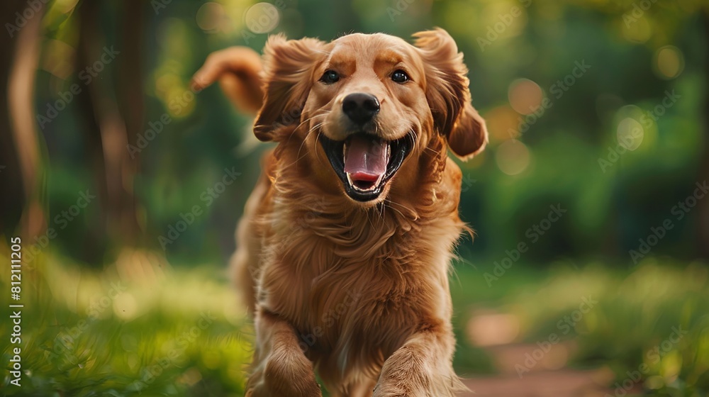 Joyful Golden Retriever Enjoying Summer in the Park - Playful Canine Companion Joyful Golden Retriever Enjoying Summer in the Park - Playful Canine Companion