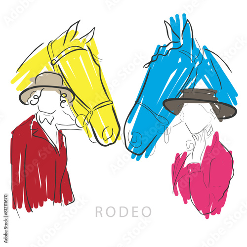 Stock Vector ID: 2460654639

Hand drawn line art vector of vintage classic woman with a horse. Equestrian skill and wild west culture. American rodeo freestyle contour art.