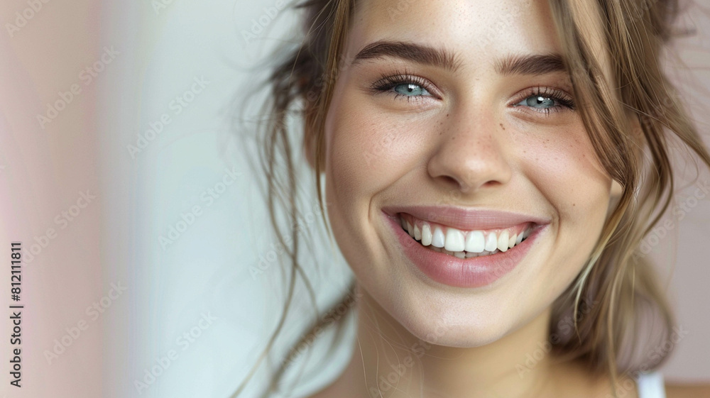 young woman with perfect healthy teeth smiling brightly in a dental clinic young woman with perfect healthy teeth smiling brightly in a dental clinic