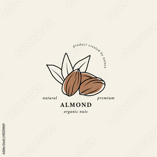 Line art almond nut logotype