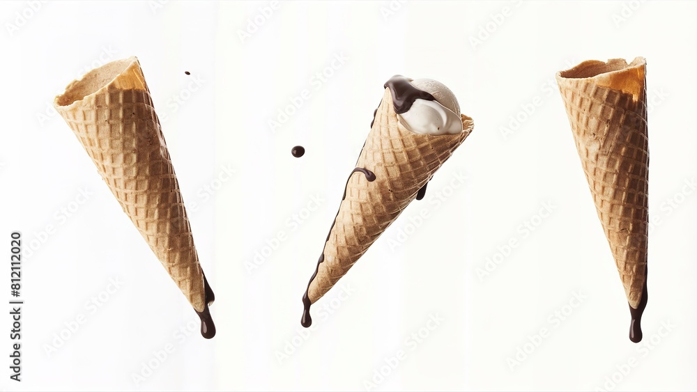empty cone-shaped waffle cup for dessert, ice cream on white background empty cone-shaped waffle cup for dessert, ice cream on white background