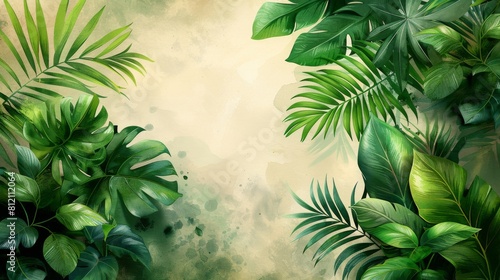 Decorative abstract foliage botanical background modern. Tropical plants  leaves  leaf branches. Foliage for banners  prints  decor  wall art  decoration  and fabric.