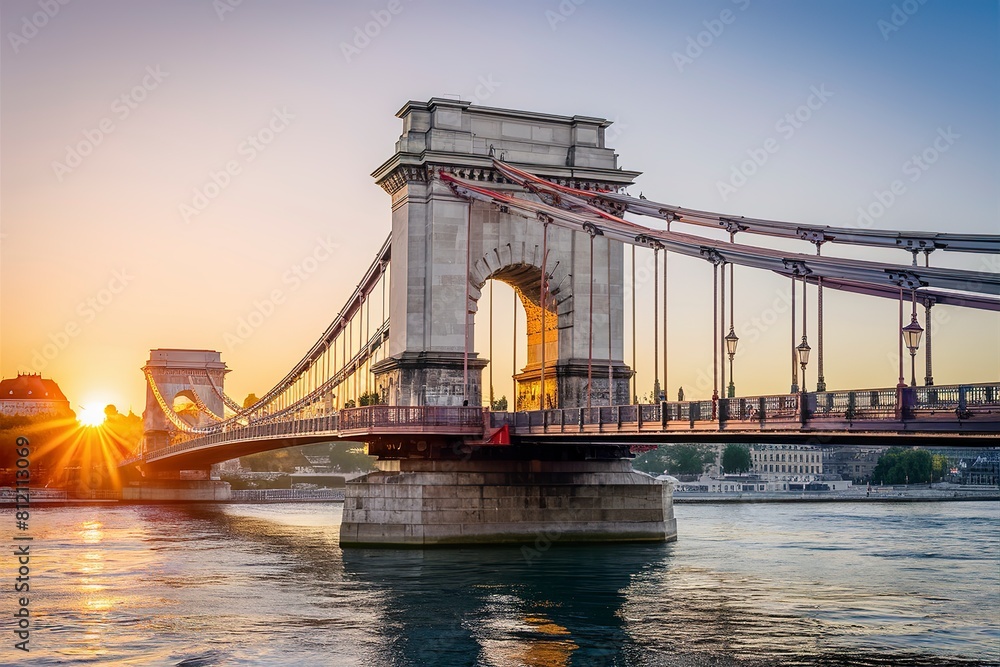 Obraz premium Morning sun and Liberty bridge in Budapest