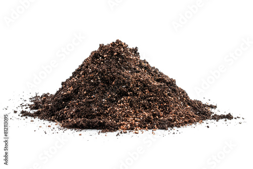 Pile of garden soil mixed with exfoliated vermiculite mineral isolated on white