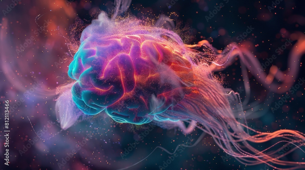 Artistic rendering of electric impulses traveling through neural pathways in the brain, visualizing thought processes Artistic rendering of electric impulses traveling through neural pathways in the brain, visualizing thought processes