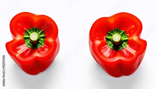 red sweet bell pepper half sliced isolated on white background