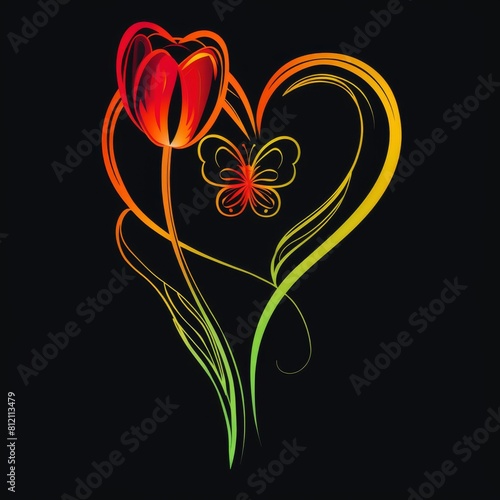 Heart Shaped Flower With Butterfly