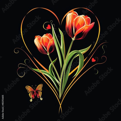 Heart Shaped Frame With Flowers and Butterfly