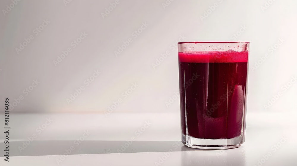 Beetroot juice in a cylindrical glass, vibrant red against the white background Beetroot juice in a cylindrical glass, vibrant red against the white background