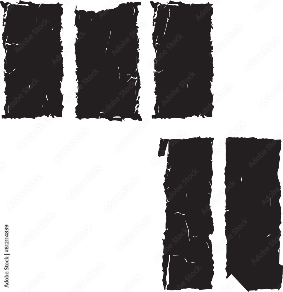 Set of jagged rectangle shape black ripped paper sheet with scratch grunge frame Set of jagged rectangle shape black ripped paper sheet with scratch grunge frame