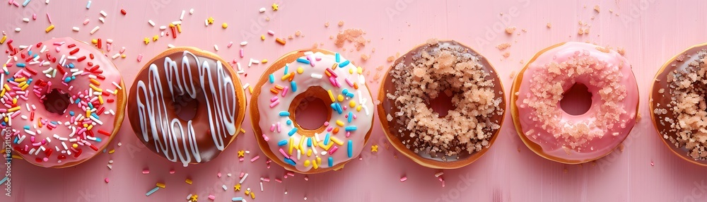 Tempting donuts, satisfying snacks or desserts, culinary marvels garnished with sweet powdered sugar, chocolate, biscuit crumbs, and cream. Tempting donuts, satisfying snacks or desserts, culinary marvels garnished with sweet powdered sugar, chocolate, biscuit crumbs, and cream.
