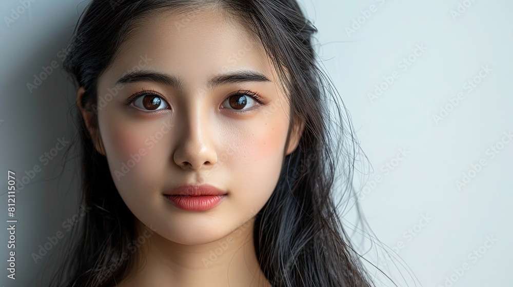 A Japanese girl's expression is serene and tranquil as she drifts into a world of reverie and contemplation A Japanese girl's expression is serene and tranquil as she drifts into a world of reverie and contemplation
