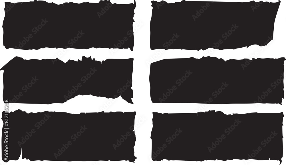 Set of jagged rectangle shape black ripped paper sheet with scratch grunge frame Set of jagged rectangle shape black ripped paper sheet with scratch grunge frame