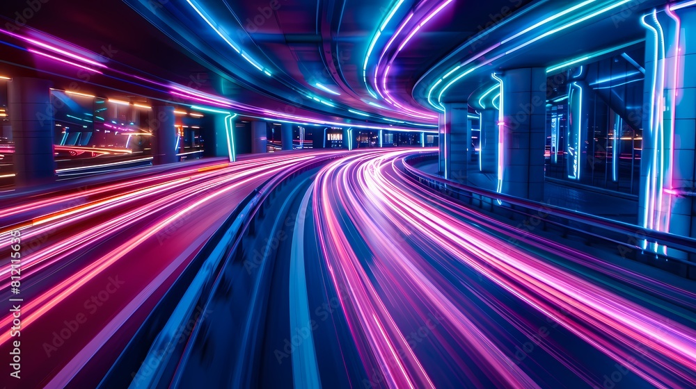 Neon streaks of city life Urban speed in a vivid blur Neon streaks of city life Urban speed in a vivid blur