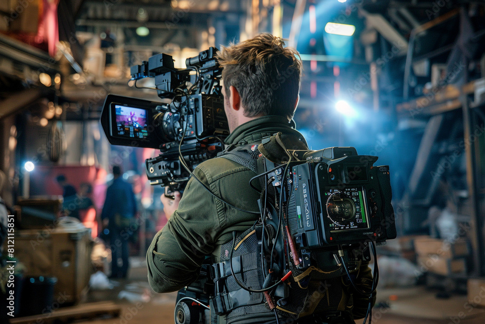 back side of cameraman in work back side of cameraman in work