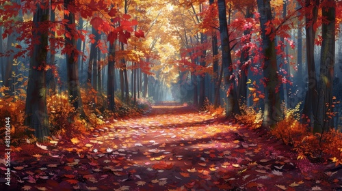 Autumn Forest Pathway Surrounded By Vibrant Foliage