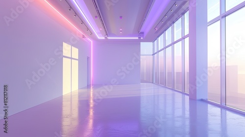 White empty room with neon light. Modern room