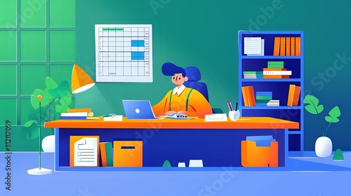 Corporate Accountant Surrounded by Financial Documents and Technology photo