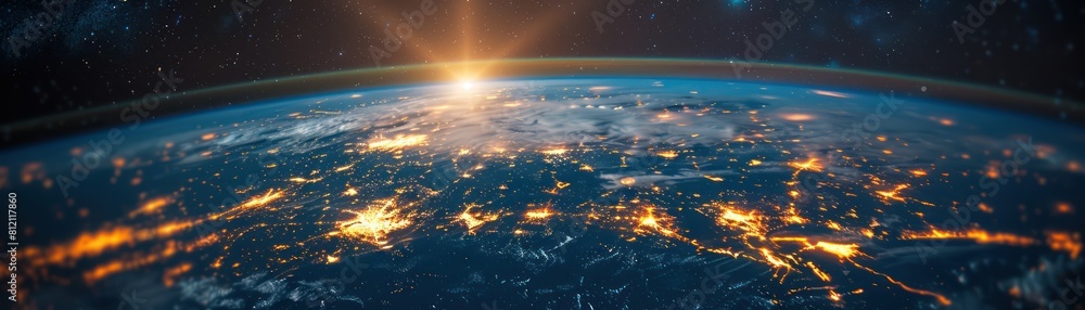 The Earth from space showing the lights of cities at night.