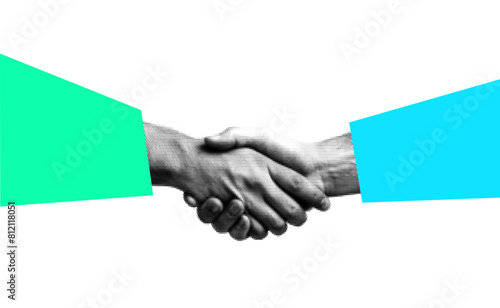 Business hand shake grunge halftone collage design element