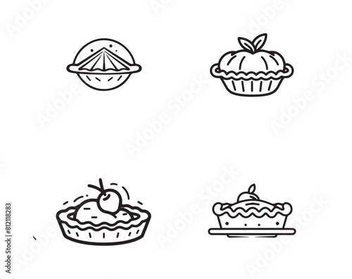 Set of black and white hand drawn cupcakes. Vector illustration.