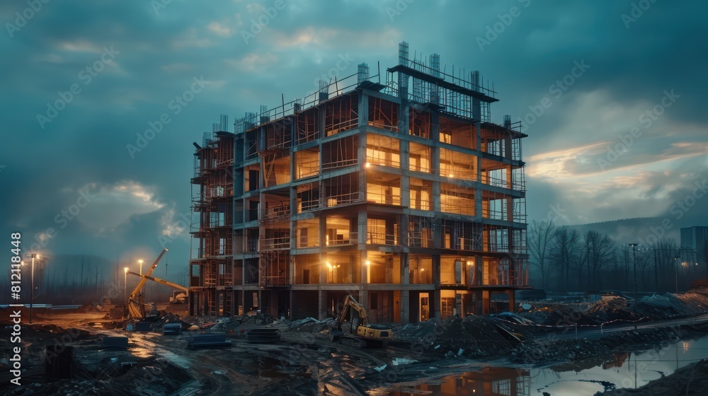 Obraz premium Under construction building at night