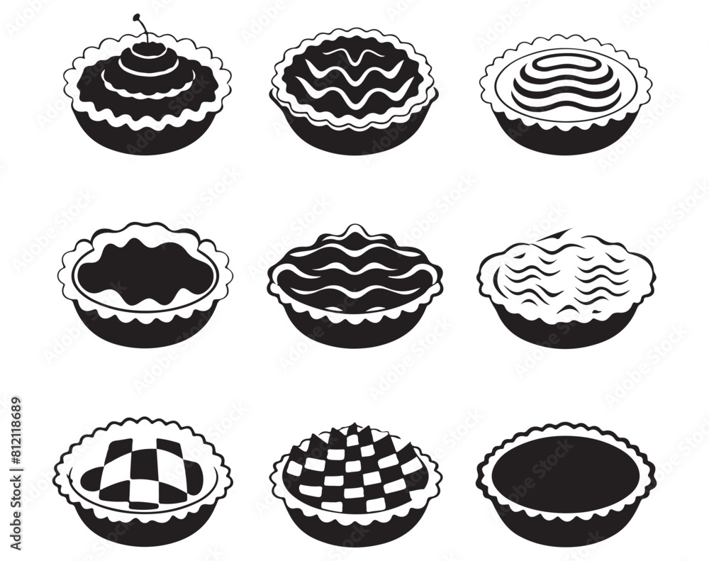 Set of black and white bakery icons isolated on white background. Vector illustration.