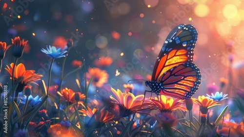 Monarch butterfly in a field of flowers. photo