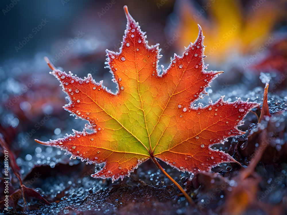 macro close up frozen a red maple leaf macro close up frozen a red maple leaf