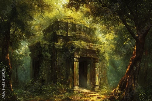 Captivating Ancient temple forest. Architecture famous. Generate Ai