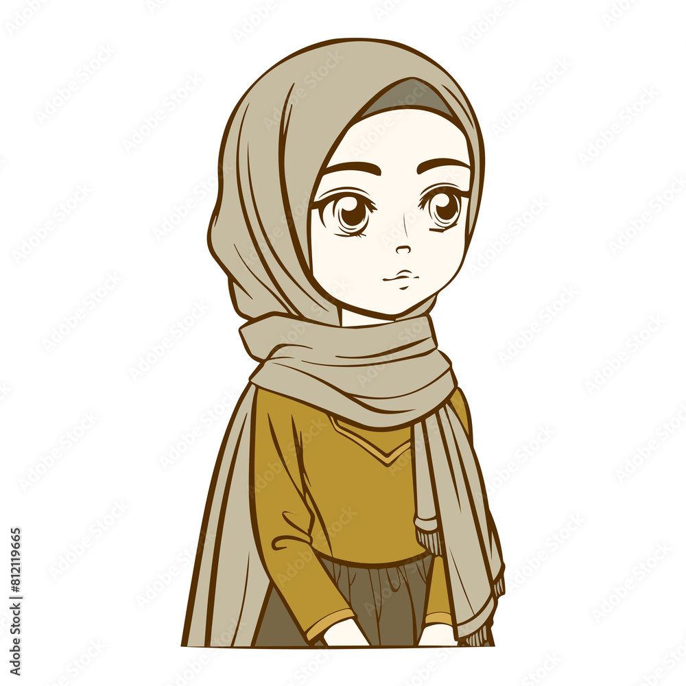 Cute Hijab Girl Outline Hand Drawn Cute Hijab Girl Outline Hand Drawn