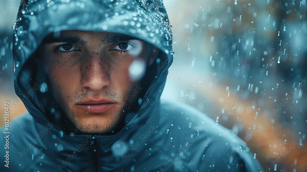 Tough urban athlete training on a rainy day, determination etched on their face, pushing limits Tough urban athlete training on a rainy day, determination etched on their face, pushing limits