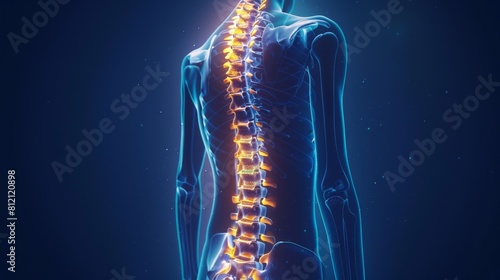 Digital composite of Highlighted spine of woman with neck pain ,degenerative spinal disease problem.herniated spinal disc,Office Syndrome 