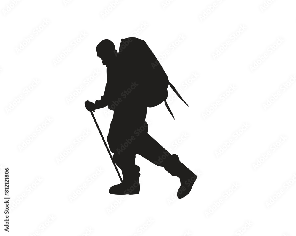 icon of a hiker.silhouette of a person with a backpack icon of a hiker.silhouette of a person with a backpack