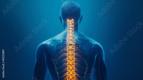 Digital composite of Highlighted spine of woman with neck pain ,degenerative spinal disease problem.herniated spinal disc,Office Syndrome 