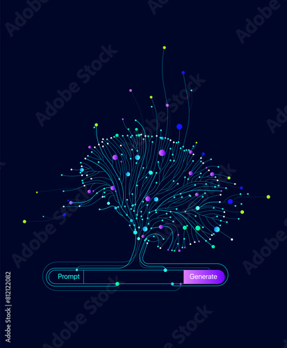 Illustration of abstract stream. Artificial intelligence. Big data, technology, AI, data transfer, data flow, large language model, generative AI