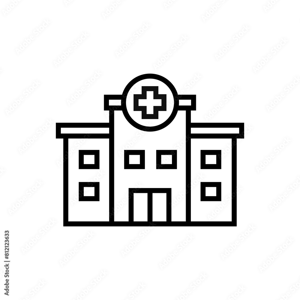 Hospital - line icon with editable stroke. Health care symbol. Vector illustration. Hospital - line icon with editable stroke. Health care symbol. Vector illustration.