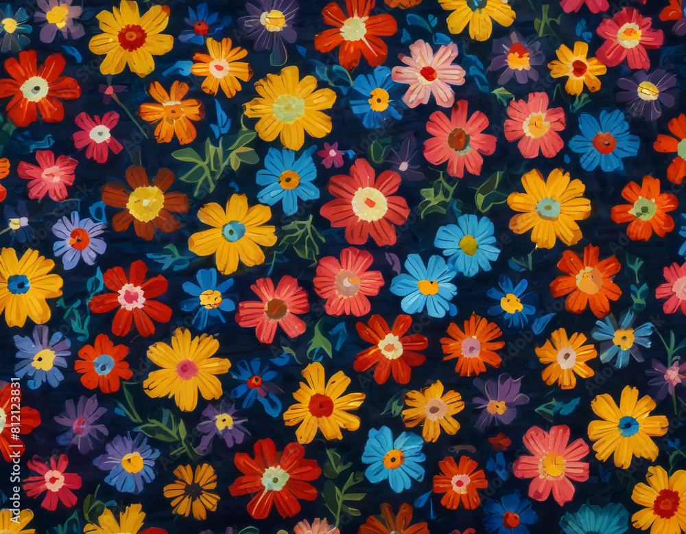 pattern of bright flowers on a dark background
