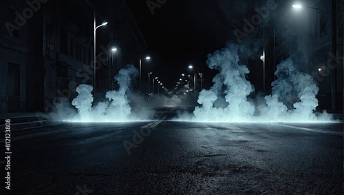 3D abstract asphalt light in night in the city street on a black background