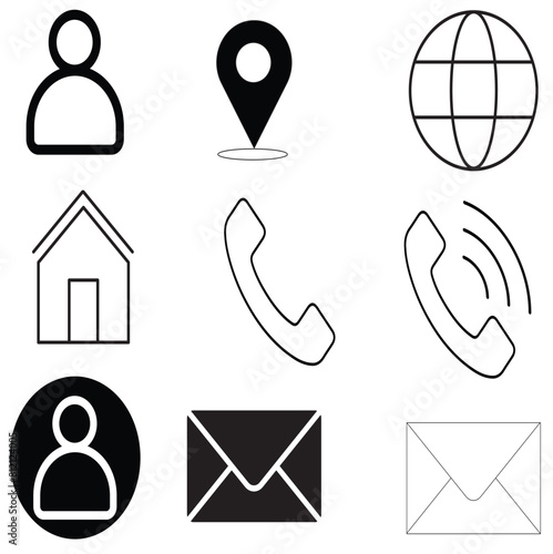 Set of Website icon vector. contact us icon, map icon, telphone icon Communication icon symbol isolated set. photo