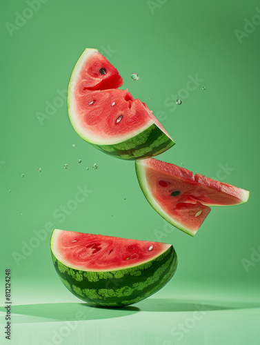 watermelon levitating cutted pieces