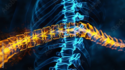 Digital composite of Highlighted spine of woman with neck pain ,degenerative spinal disease problem.herniated spinal disc,Office Syndrome 