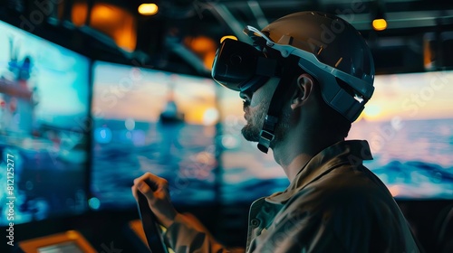 maritime center simulator training with virtual reality technology futuristic nautical education concept