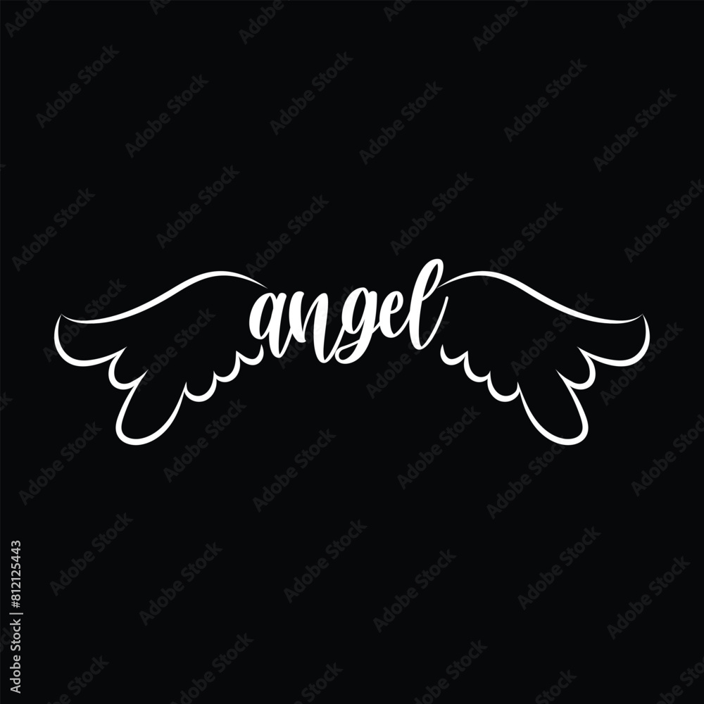 Obraz premium Angel Handmade lettering print. wings icon sketch collection, religious calligraphic text symbol of Christianity hand drawn vector illustration sketch
