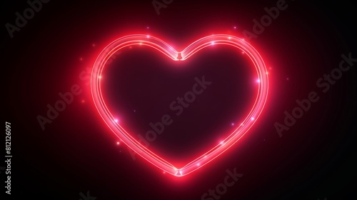 Modern neon red glowing heart on a dark background. Red heart sign. Neon symbol of Valentine s Day