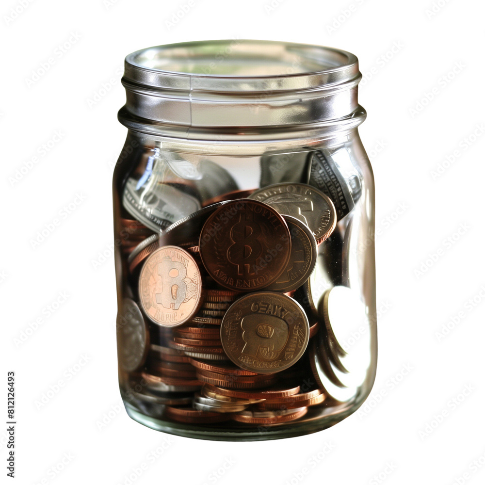 glass jar with coins