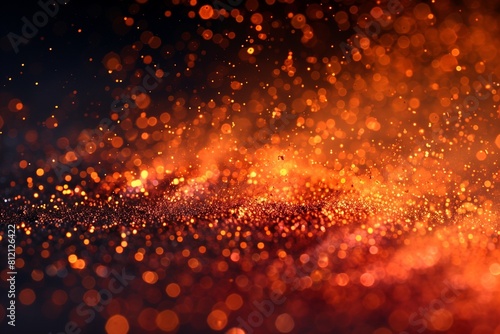 Closeup dust of metallic pigment sparkling with orange and red color