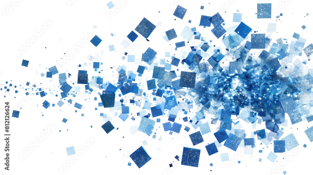 blue pixel explosion isolated on white or transparent png